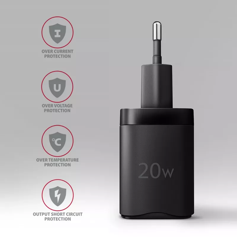Nástenná nabíjačka Axagon ACU-PQ20 QC3.0 PD Type-C 20W čierna