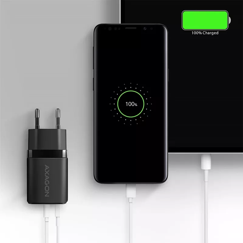 Nástenná nabíjačka Axagon ACU-PQ20 QC3.0 PD Type-C 20W čierna