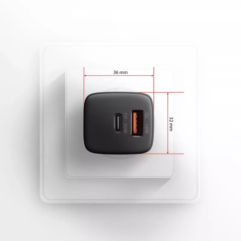 Nástenná nabíjačka Axagon ACU-PQ20 QC3.0 PD Type-C 20W čierna