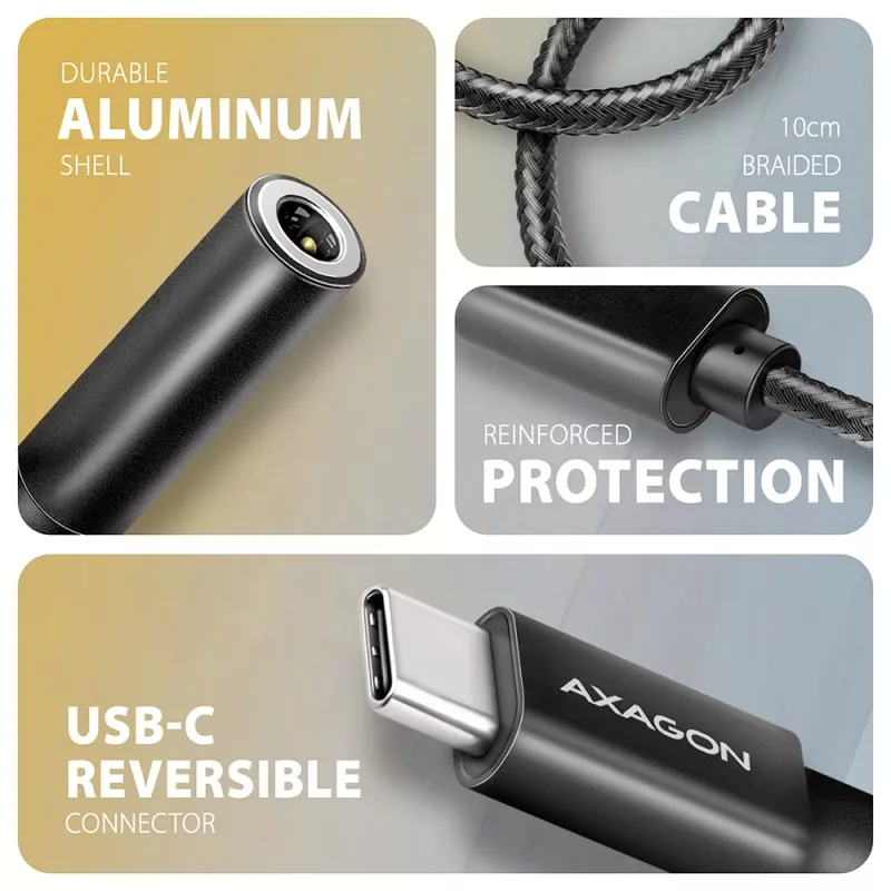 Axagon ADA-HC USB-C na 3,5 mm jack – Hi-Res DAC audio adaptér, 384 kHz/32 Bit, stereo