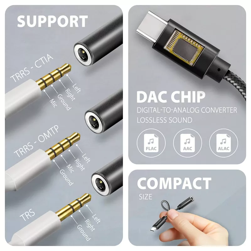 Axagon ADA-HC USB-C na 3,5 mm jack – Hi-Res DAC audio adaptér, 384 kHz/32 Bit, stereo