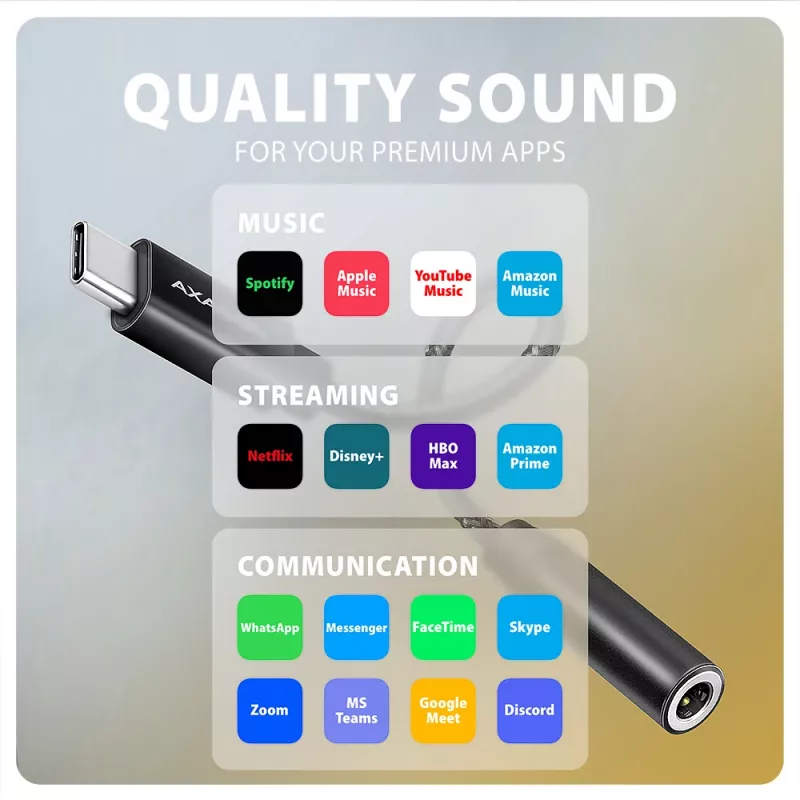 Axagon ADA-HC USB-C na 3,5 mm jack – Hi-Res DAC audio adaptér, 384 kHz/32 Bit, stereo