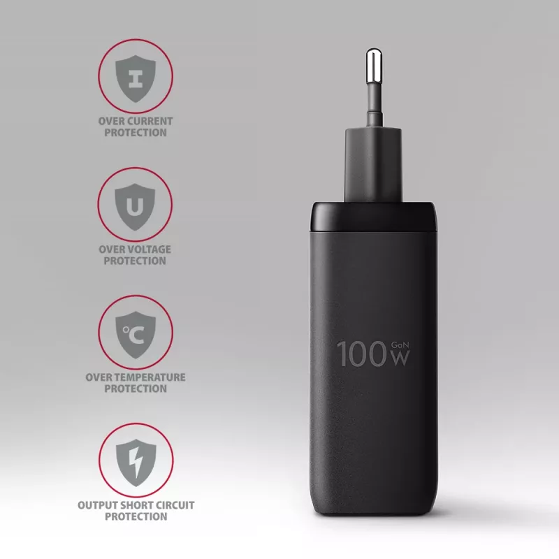 Axagon ACU-DPQ100 PD3.0 & QC 4+ THREE OUTPUTS nástenná nabíjačka 100W