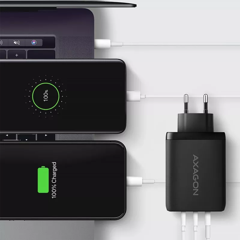 Axagon ACU-DPQ100 PD3.0 & QC 4+ THREE OUTPUTS nástenná nabíjačka 100W