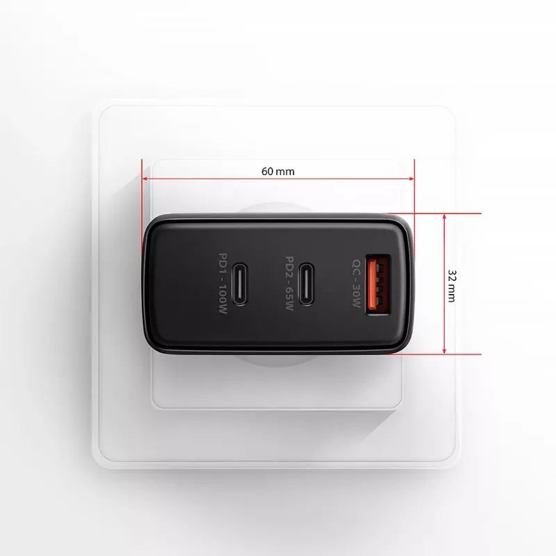 Axagon ACU-DPQ100 PD3.0 & QC 4+ THREE OUTPUTS nástenná nabíjačka 100W