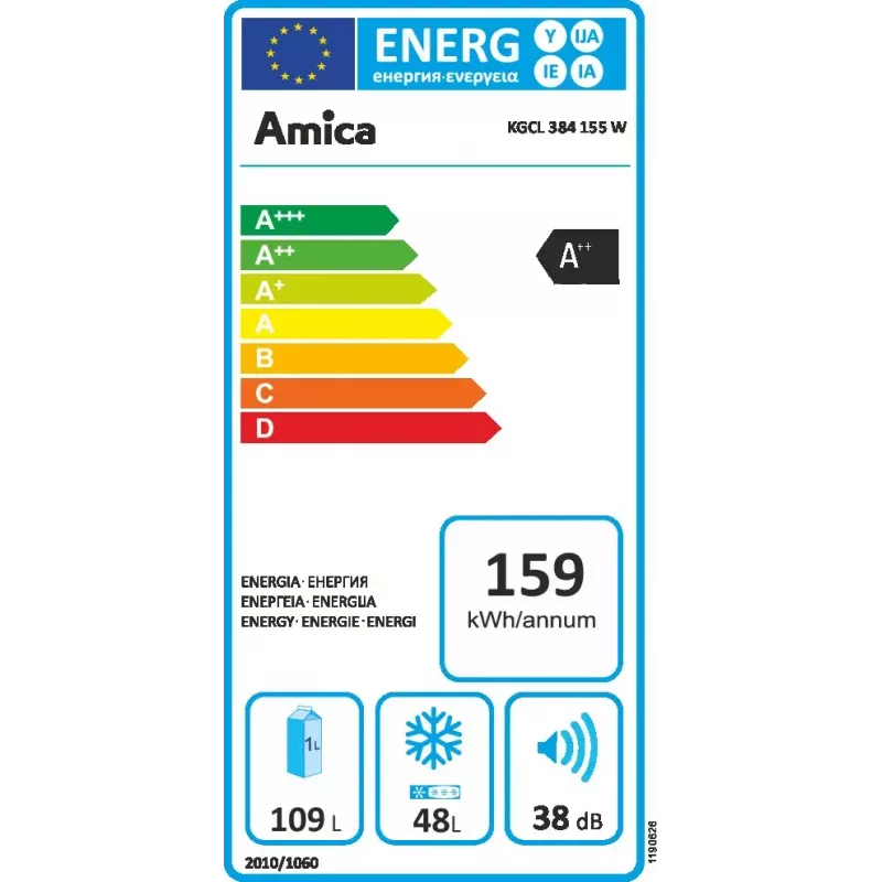 Amica FK200.4(E) voľne stojaca chladnička s mrazničkou, mraznička dole, chladnička 109 l + mraznička 48 l, energetická trieda E, biela