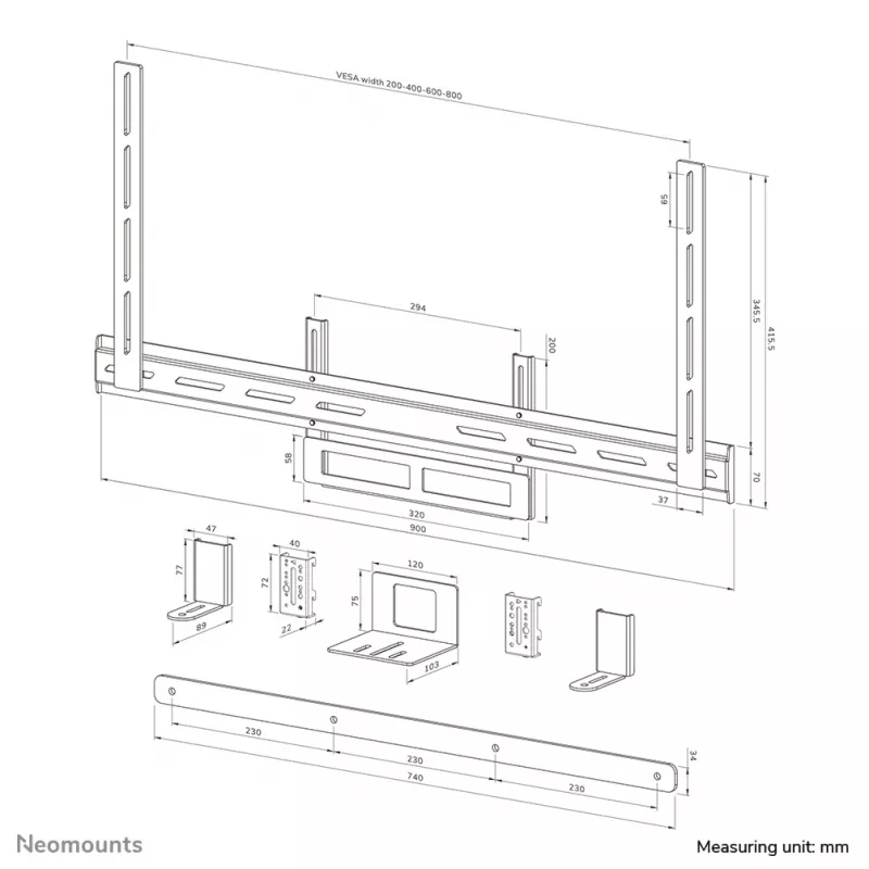 Neomounts AV2-500BL videobar kit 43-110 inch - VESA - max. 10 kg - univerzálny
