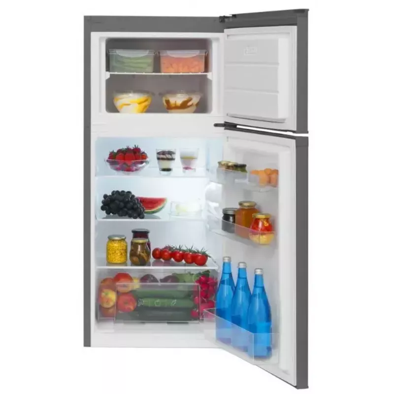 Voľne stojaca chladnička AMICA FD2015.4X(E) strieborná, 200 L, mraznička hore, LED, premeniteľné otváranie dverí
