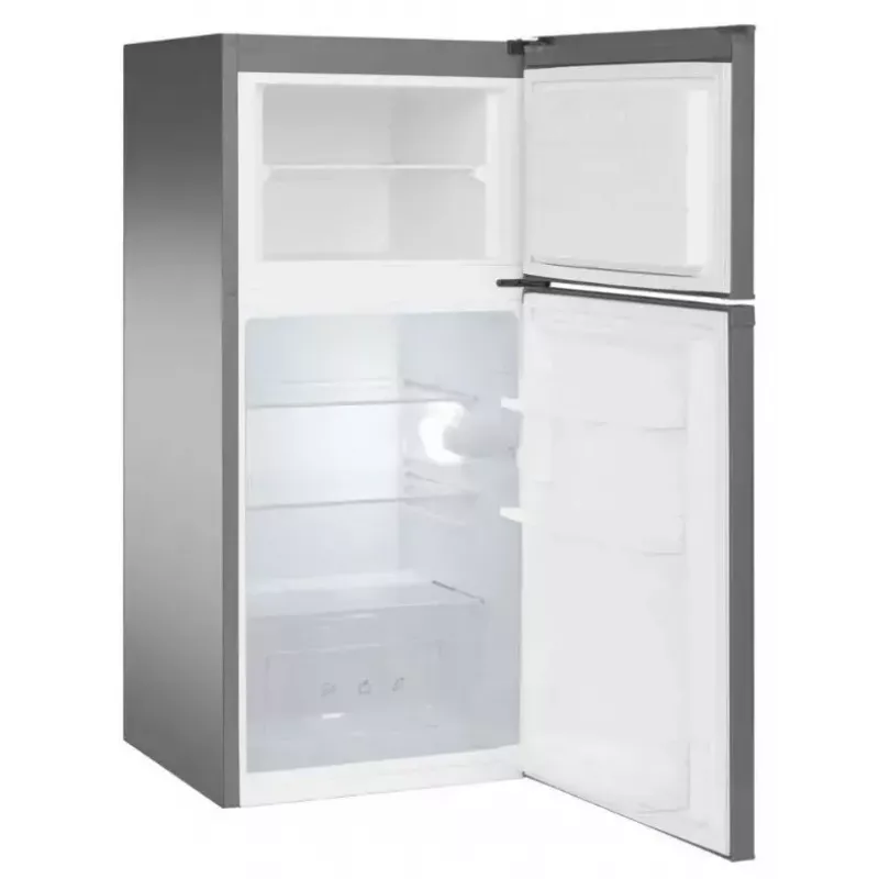 Voľne stojaca chladnička AMICA FD2015.4X(E) strieborná, 200 L, mraznička hore, LED, premeniteľné otváranie dverí