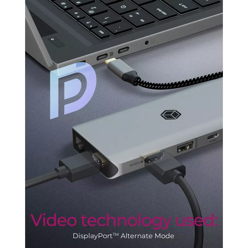 ICY BOX IB-DK4061-CPD Káblový USB 3.2 Gen 1 (3.1 Gen 1) Type-C sivý