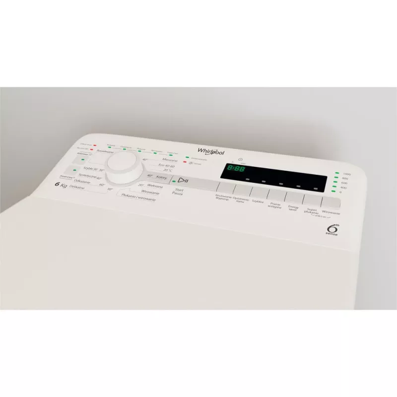 Whirlpool NTDLR 6040S PL/N práčka plnená zhora, 6 kg, 1000 ot./min, 6th Sense, energetická trieda C, biela