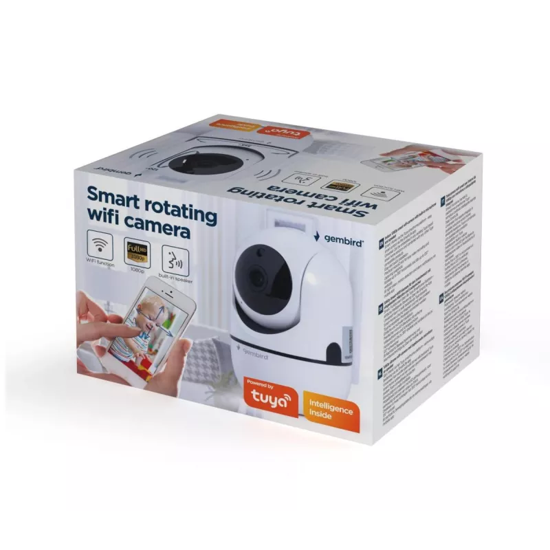 Gembird TSL-CAM-WRHD-02 inteligentná otočná Wi-Fi kamera do interiéru, Full HD 1080p, Tuya, otáčanie o 355°, biela