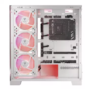 PC skriňa MODECOM Volcano SPACE APEX ARGB MIDI Tower biela – oceľ, bočné okno, ARGB ventilátory, USB-C