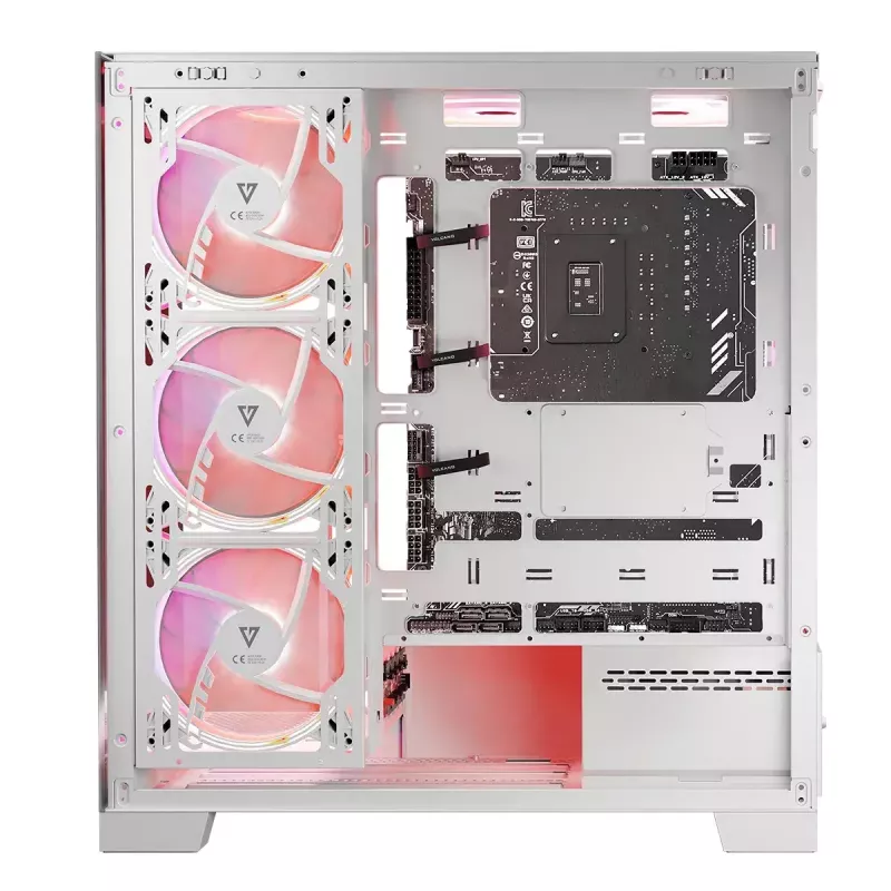 PC skriňa MODECOM Volcano SPACE APEX ARGB MIDI Tower biela – oceľ, bočné okno, ARGB ventilátory, USB-C