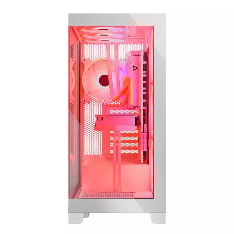 PC skriňa MODECOM Volcano SPACE APEX ARGB MIDI Tower biela – oceľ, bočné okno, ARGB ventilátory, USB-C