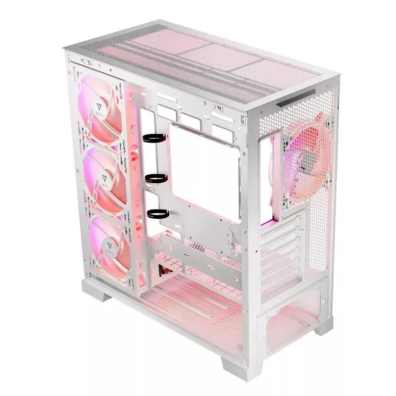 PC skriňa MODECOM Volcano SPACE APEX ARGB MIDI Tower biela – oceľ, bočné okno, ARGB ventilátory, USB-C