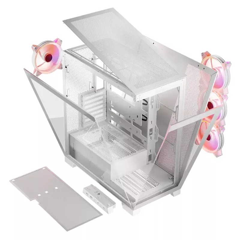 PC skriňa MODECOM Volcano SPACE APEX ARGB MIDI Tower biela – oceľ, bočné okno, ARGB ventilátory, USB-C