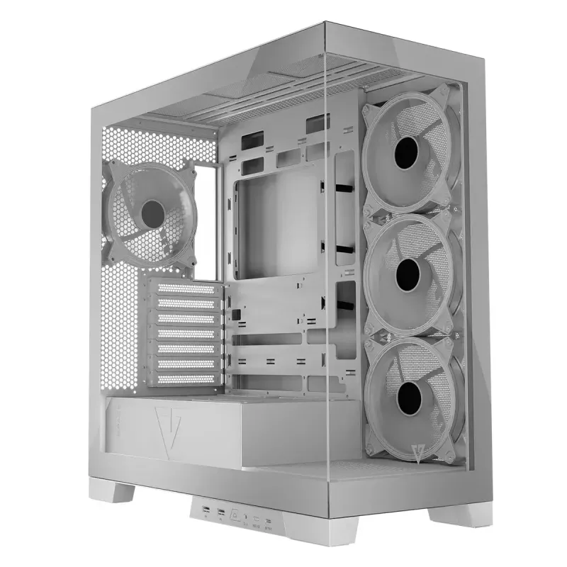 PC skriňa MODECOM Volcano SPACE APEX ARGB MIDI Tower biela – oceľ, bočné okno, ARGB ventilátory, USB-C