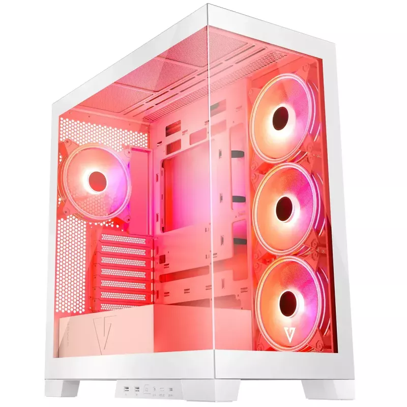 PC skriňa MODECOM Volcano SPACE APEX ARGB MIDI Tower biela – oceľ, bočné okno, ARGB ventilátory, USB-C