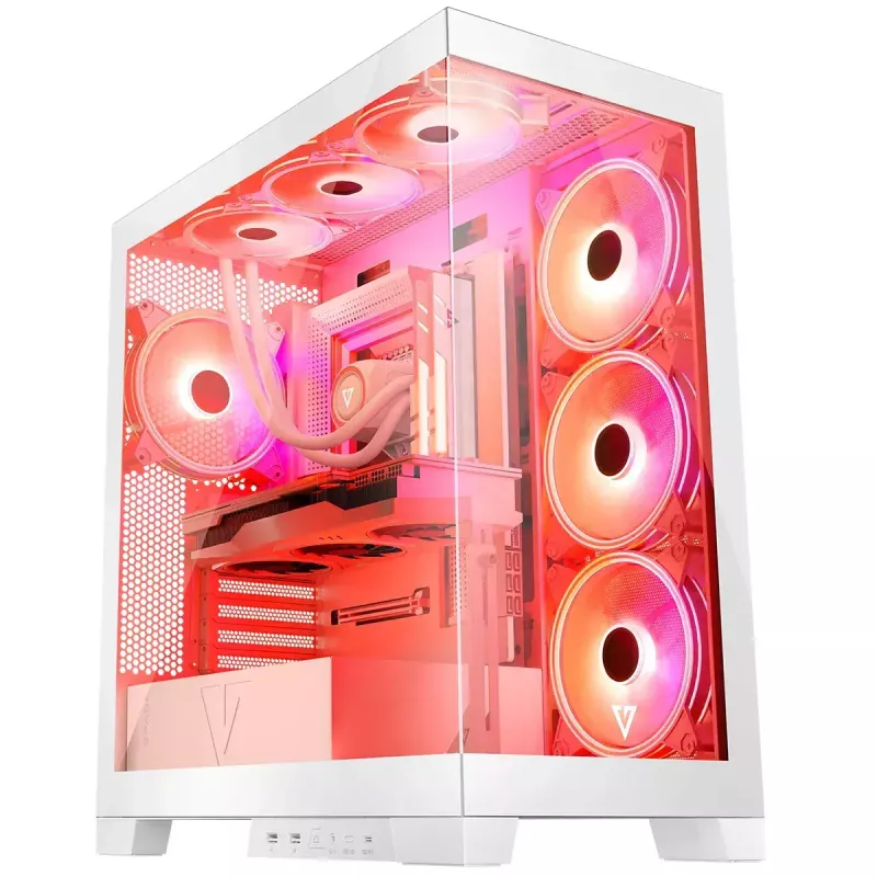 PC skriňa MODECOM Volcano SPACE APEX ARGB MIDI Tower biela – oceľ, bočné okno, ARGB ventilátory, USB-C