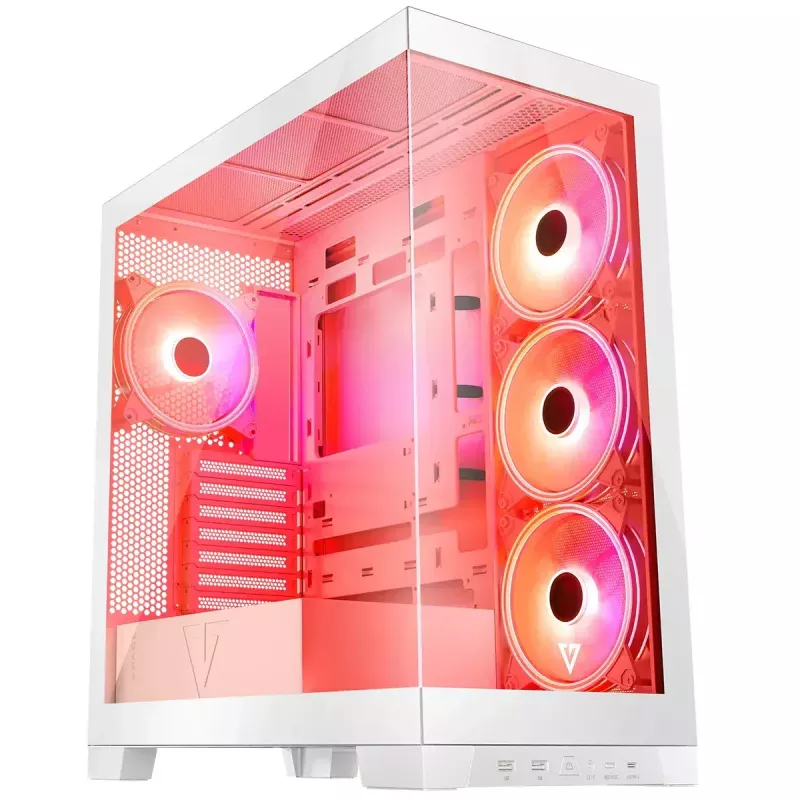 PC skriňa MODECOM Volcano SPACE APEX ARGB MIDI Tower biela – oceľ, bočné okno, ARGB ventilátory, USB-C