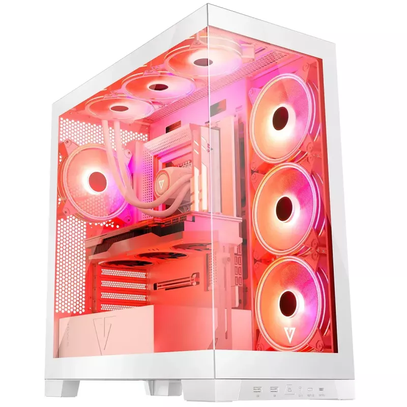 PC skriňa MODECOM Volcano SPACE APEX ARGB MIDI Tower biela – oceľ, bočné okno, ARGB ventilátory, USB-C