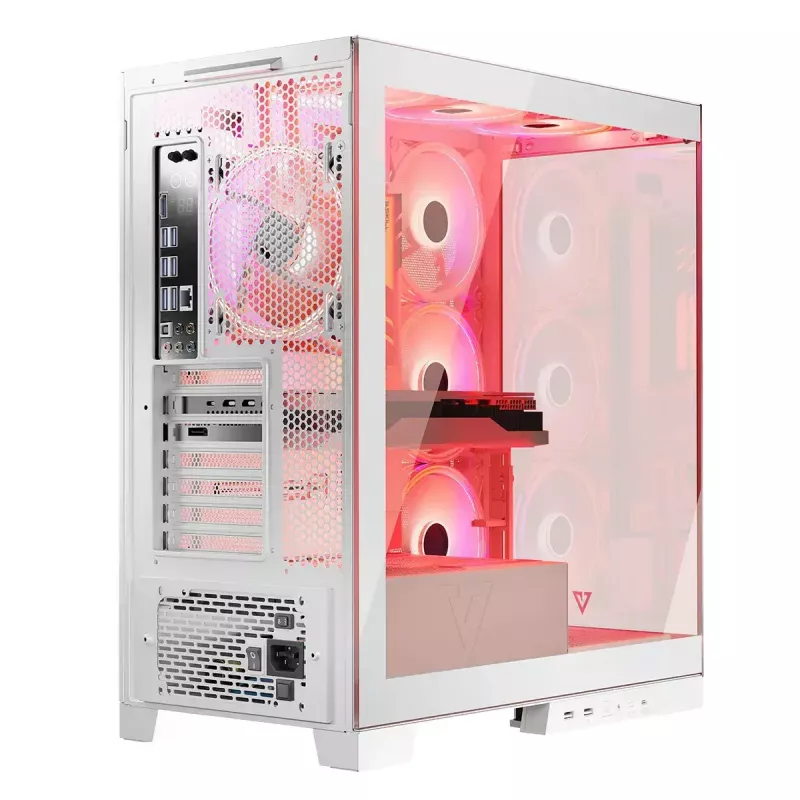 PC skriňa MODECOM Volcano SPACE APEX ARGB MIDI Tower biela – oceľ, bočné okno, ARGB ventilátory, USB-C