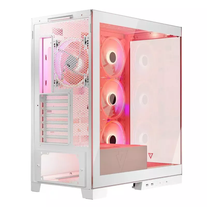 PC skriňa MODECOM Volcano SPACE APEX ARGB MIDI Tower biela – oceľ, bočné okno, ARGB ventilátory, USB-C