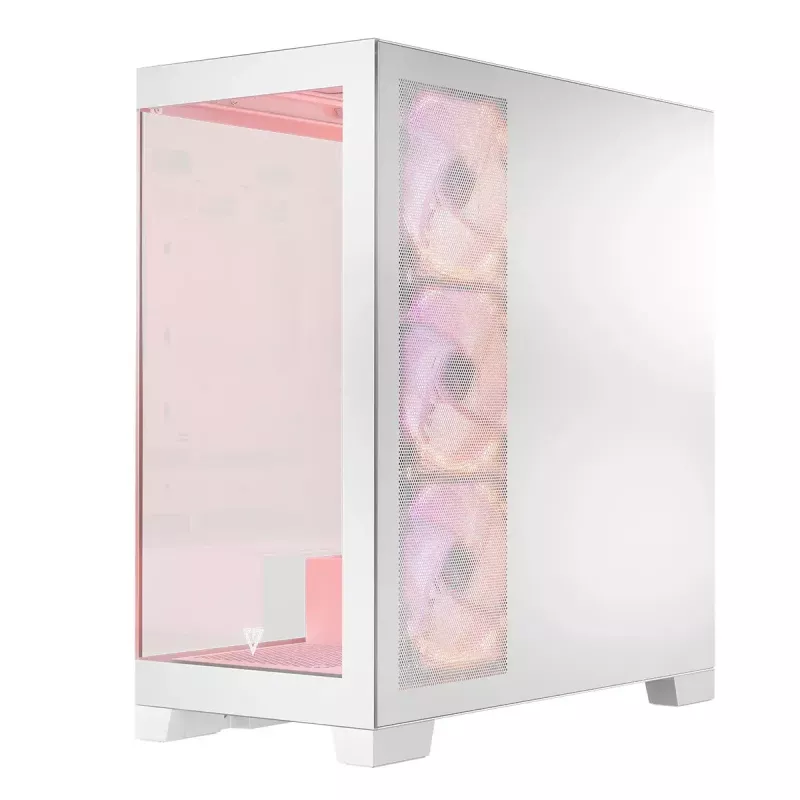 PC skriňa MODECOM Volcano SPACE APEX ARGB MIDI Tower biela – oceľ, bočné okno, ARGB ventilátory, USB-C