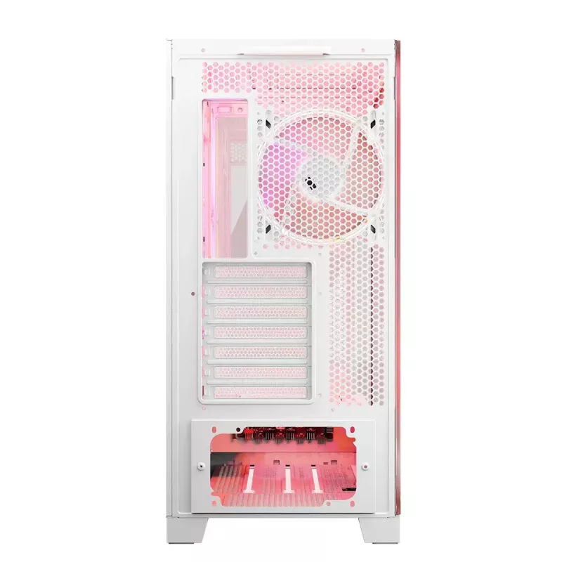 PC skriňa MODECOM Volcano SPACE APEX ARGB MIDI Tower biela – oceľ, bočné okno, ARGB ventilátory, USB-C