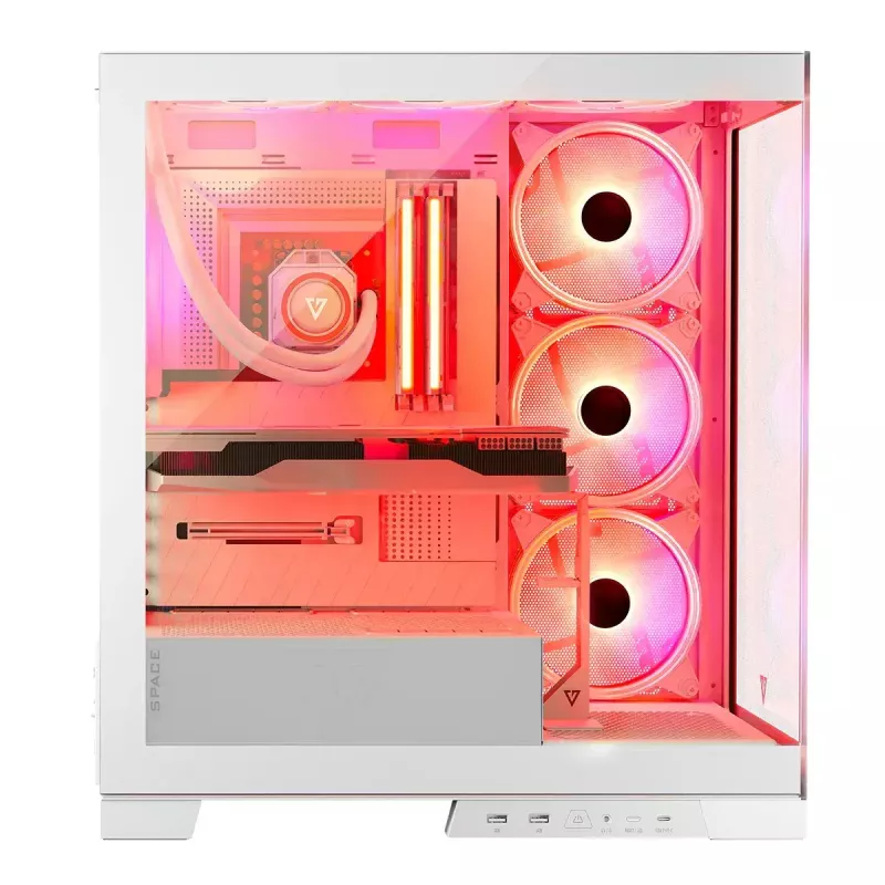 PC skriňa MODECOM Volcano SPACE APEX ARGB MIDI Tower biela – oceľ, bočné okno, ARGB ventilátory, USB-C