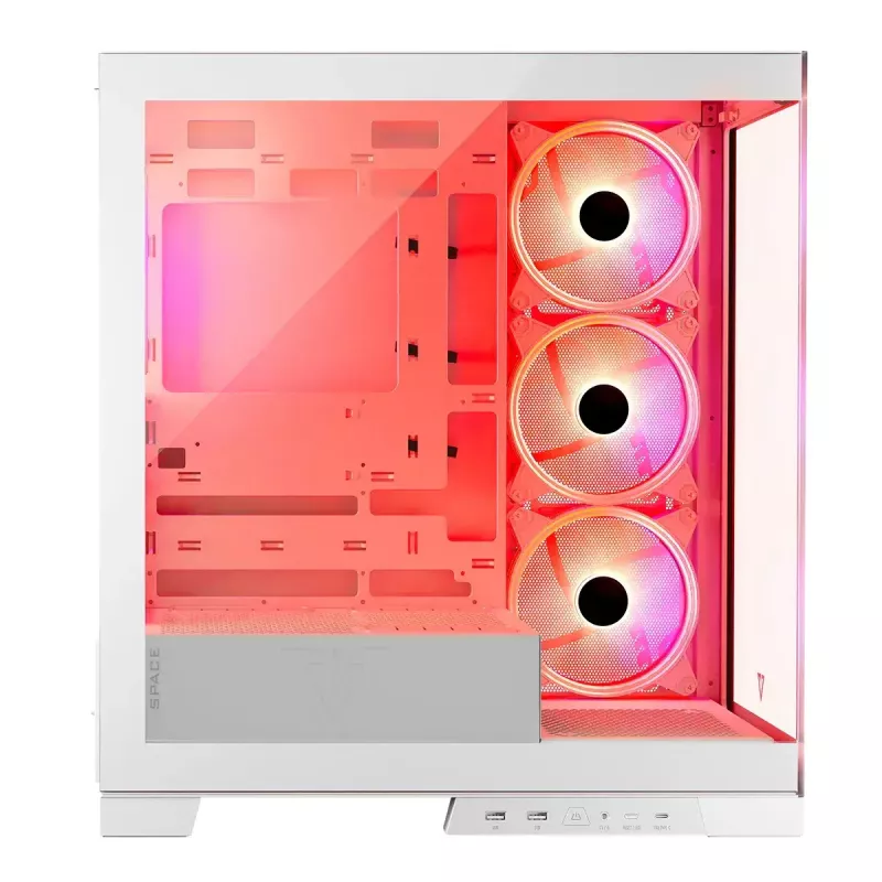 PC skriňa MODECOM Volcano SPACE APEX ARGB MIDI Tower biela – oceľ, bočné okno, ARGB ventilátory, USB-C