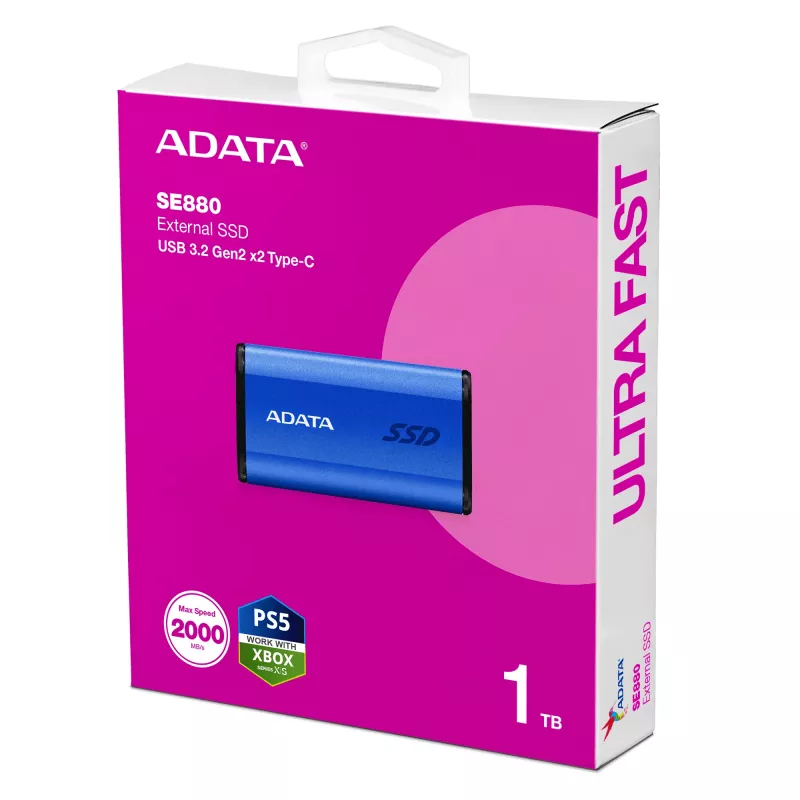 ADATA SE880 externý SSD 1 TB, USB-C 3.2 Gen 2x2 (20 Gbit/s), až 2000 MB/s, modrý