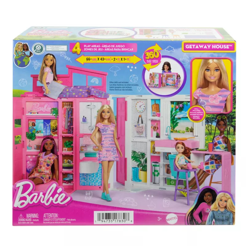 Barbie domček na hranie s bábikou, 4 herné zóny a 11 dekoračných doplnkov
