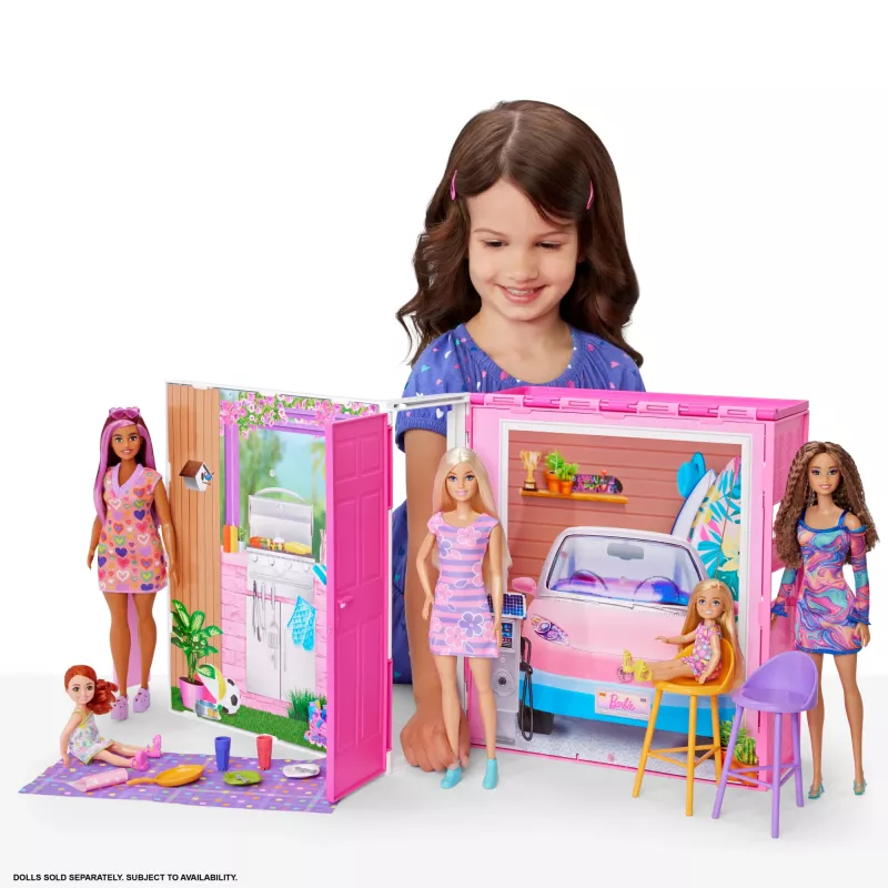 Barbie domček na hranie s bábikou, 4 herné zóny a 11 dekoračných doplnkov