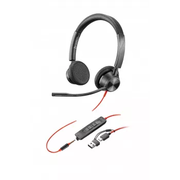 HP Poly Blackwire 3325 stereo USB-C headset +3.5mm konektor +USB-C/A adaptér