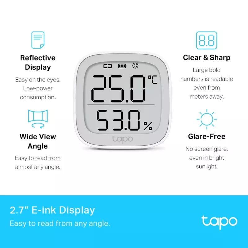 TP-Link Tapo inteligentný monitor teploty a vlhkosti, interiér, snímač teploty a vlhkosti, voľne stojaci, bezdrôtový, -20 - 60 °C, 0 - 99%