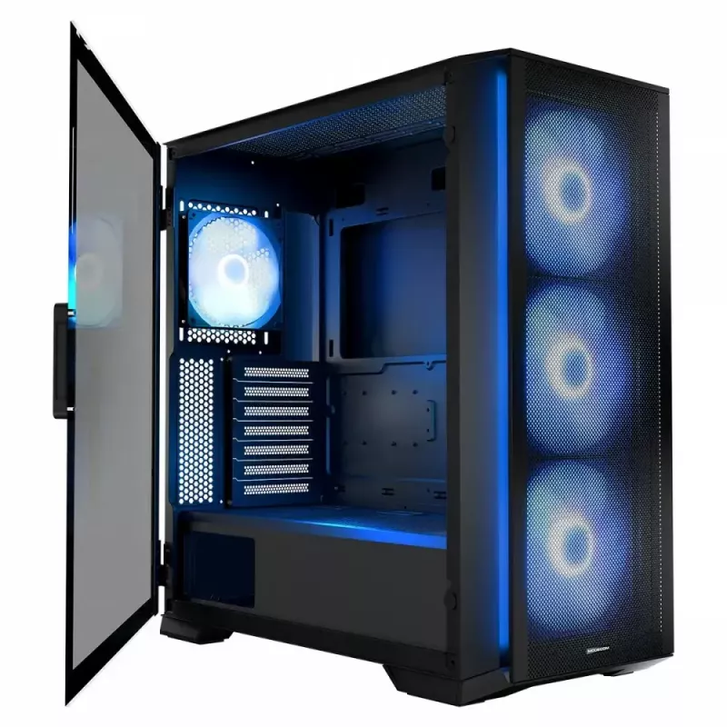 PC skriňa MODECOM Horizon ARGB FLOW MIDI čierna — podpora E-ATX, tvrdené sklo, ARGB, USB-C, max. GPU 400 mm