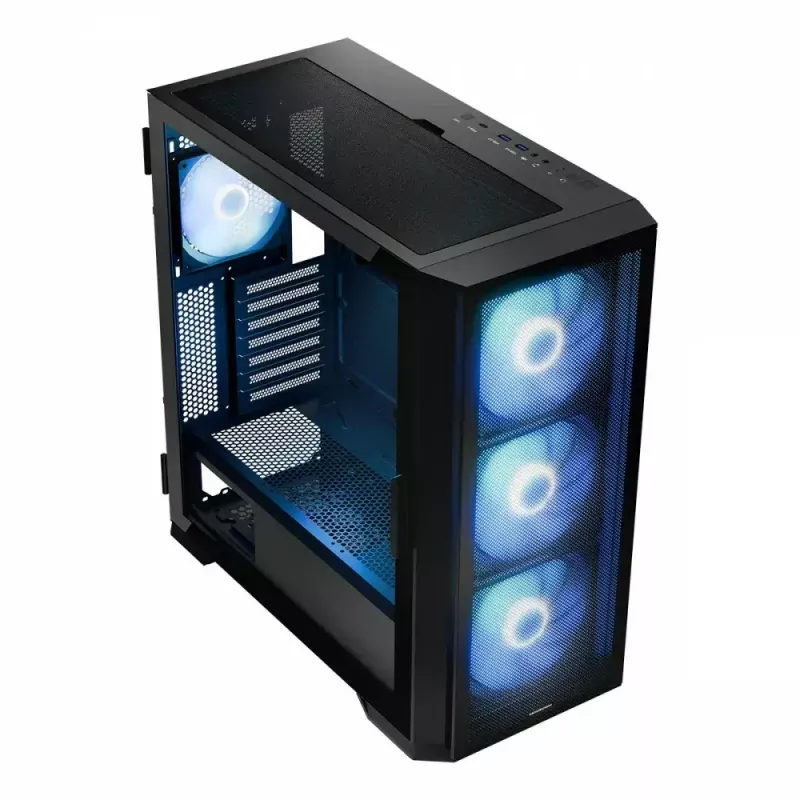 PC skriňa MODECOM Horizon ARGB FLOW MIDI čierna — podpora E-ATX, tvrdené sklo, ARGB, USB-C, max. GPU 400 mm