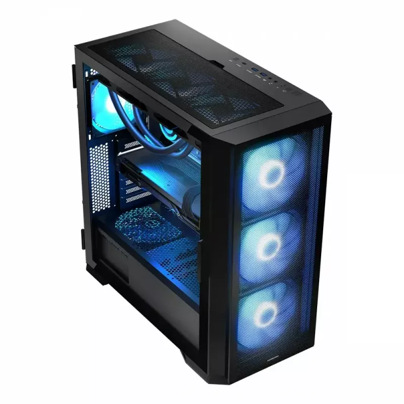PC skriňa MODECOM Horizon ARGB FLOW MIDI čierna — podpora E-ATX, tvrdené sklo, ARGB, USB-C, max. GPU 400 mm