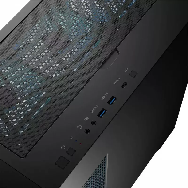 PC skriňa MODECOM Horizon ARGB FLOW MIDI čierna — podpora E-ATX, tvrdené sklo, ARGB, USB-C, max. GPU 400 mm