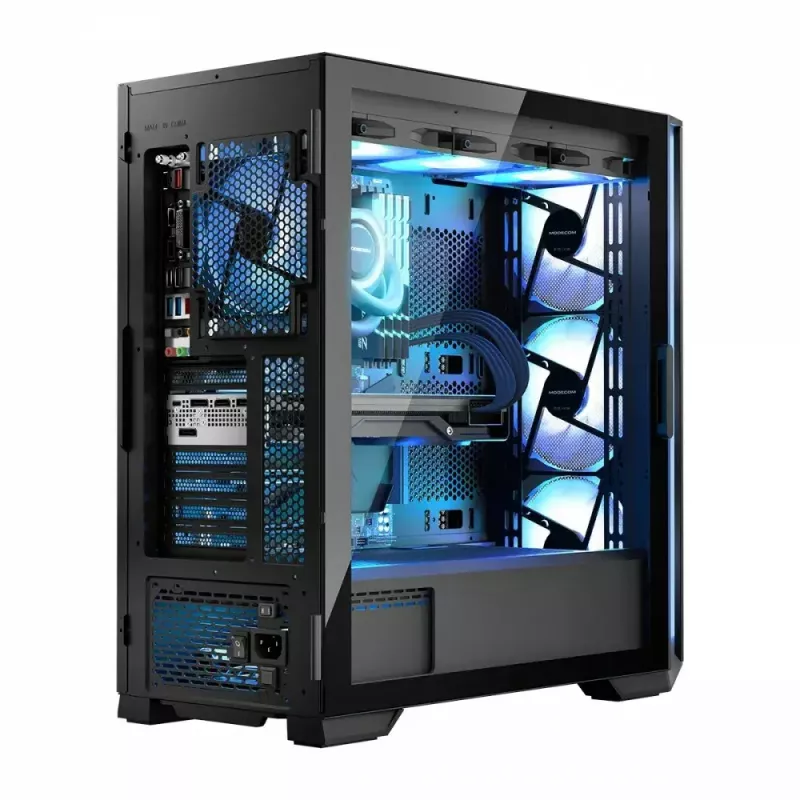 PC skriňa MODECOM Horizon ARGB FLOW MIDI čierna — podpora E-ATX, tvrdené sklo, ARGB, USB-C, max. GPU 400 mm