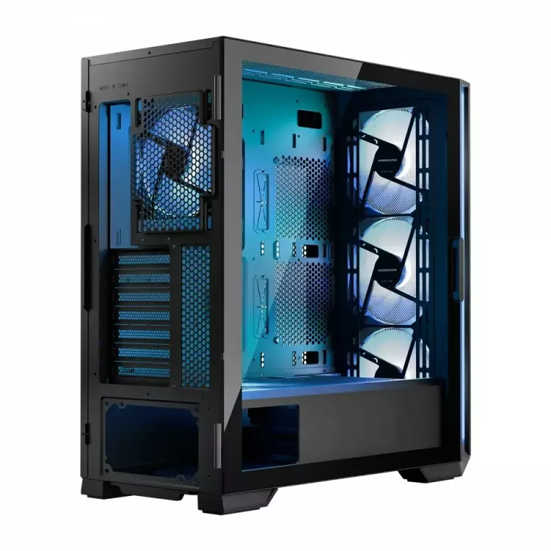 PC skriňa MODECOM Horizon ARGB FLOW MIDI čierna — podpora E-ATX, tvrdené sklo, ARGB, USB-C, max. GPU 400 mm