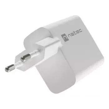 NATEC káblová AC nabíjačka pre mobilné zariadenia NUC-2142, USB-C PD 3.0 + USB-A, 5–20 V do 3 A, 45 W, biela