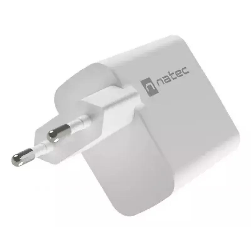 NATEC káblová AC nabíjačka pre mobilné zariadenia NUC-2142, USB-C PD 3.0 + USB-A, 5–20 V do 3 A, 45 W, biela