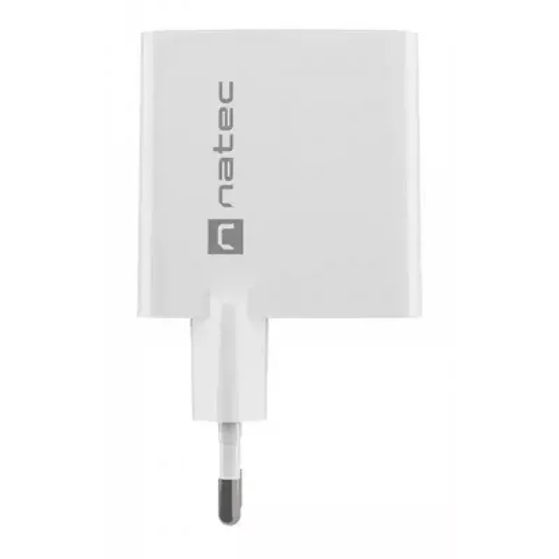 NATEC káblová AC nabíjačka pre mobilné zariadenia NUC-2142, USB-C PD 3.0 + USB-A, 5–20 V do 3 A, 45 W, biela