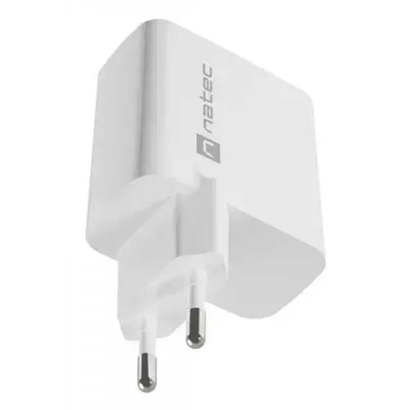 NATEC káblová AC nabíjačka pre mobilné zariadenia NUC-2142, USB-C PD 3.0 + USB-A, 5–20 V do 3 A, 45 W, biela