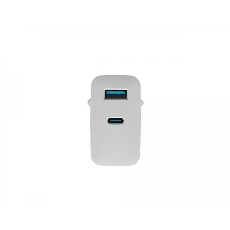 NATEC káblová AC nabíjačka pre mobilné zariadenia NUC-2142, USB-C PD 3.0 + USB-A, 5–20 V do 3 A, 45 W, biela