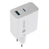 NATEC káblová AC nabíjačka pre mobilné zariadenia NUC-2142, USB-C PD 3.0 + USB-A, 5–20 V do 3 A, 45 W, biela