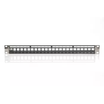 DIGITUS modulárny patch panel, tienený 24-port, neosadený, 1U, montáž do racku, farba čierna transparentné popisné polia